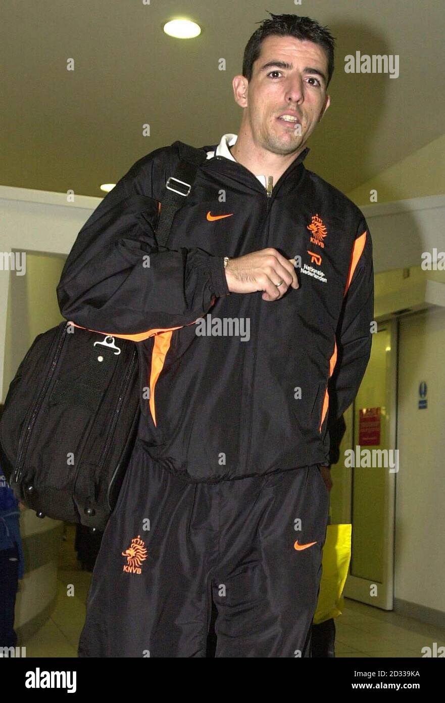 Roy Makay of Holland's National football team arriving at Prestiwck Airport.  Holland are in Scotland for their Euro 2004 play-off match which takes place against Scotland on Saturday.  Stock Photo