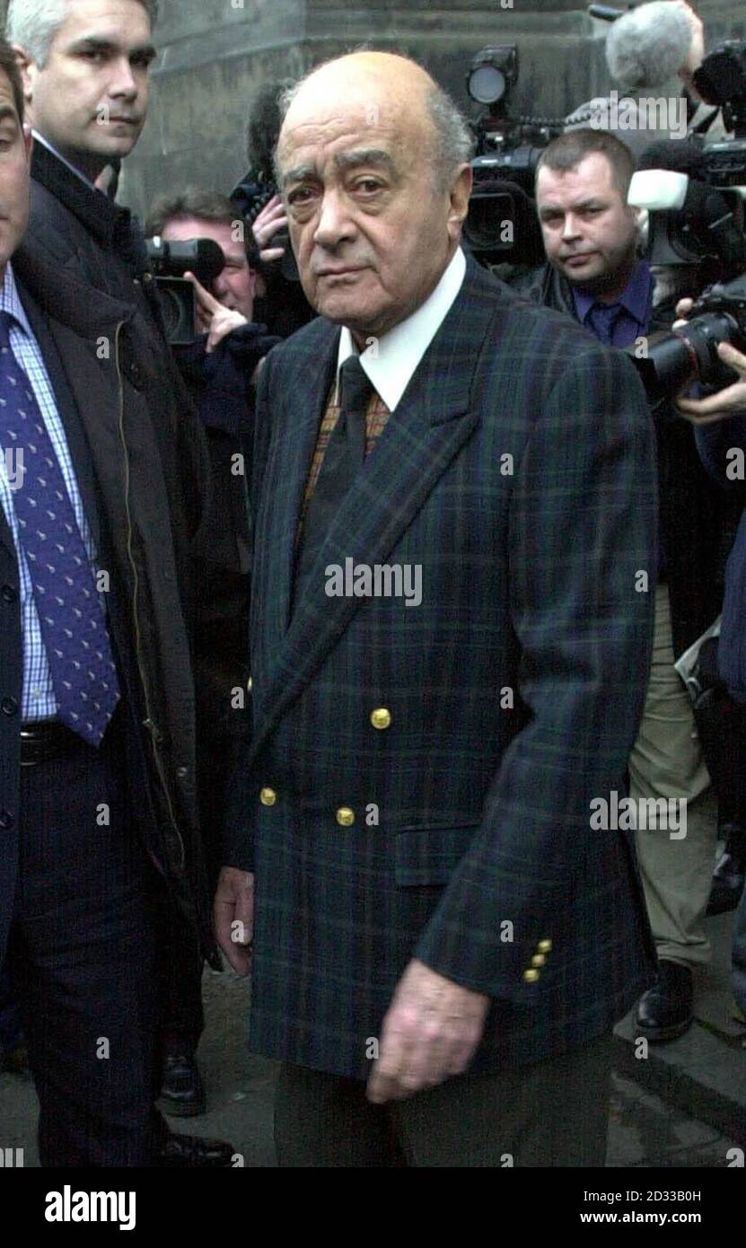 Mohammed Al Fayed arrives at Scotland's Court of Session, Edinburgh, to insist that there was evidence that his son Dodi and Diana, Princess of Wales were murdered by 'the British intelligence'. Mr Al Fayed, who was today applying for a public inquiry into the deaths, said he knew the fatal car crash was not an accident.  Stock Photo
