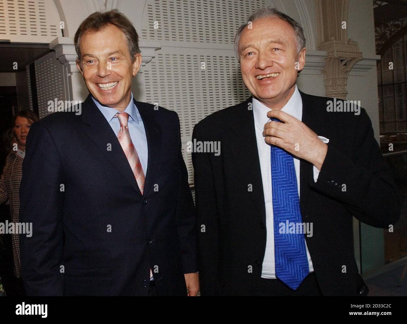 Prime Minister Tony Blair (L) stood alongside Mayor for London Ken Livingstone at the launch of London's bid for the 2012 Olympics held at the Royal Opera House in London. Stock Photo