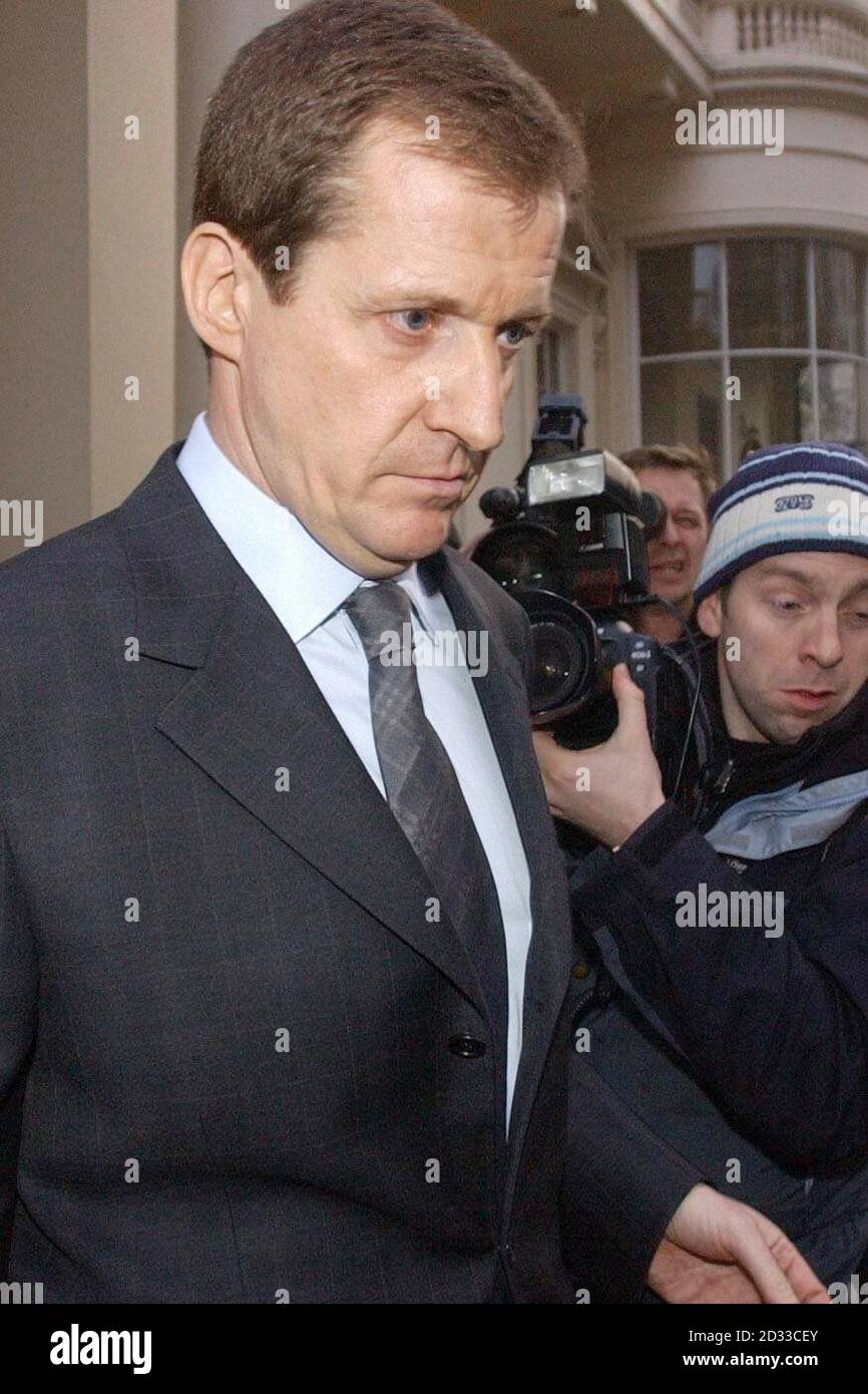 Prime Minister Tony Blair's former spin doctor Alastair Campbell, departs from the Foreign Press Association in London, after holding a press conference. Stock Photo
