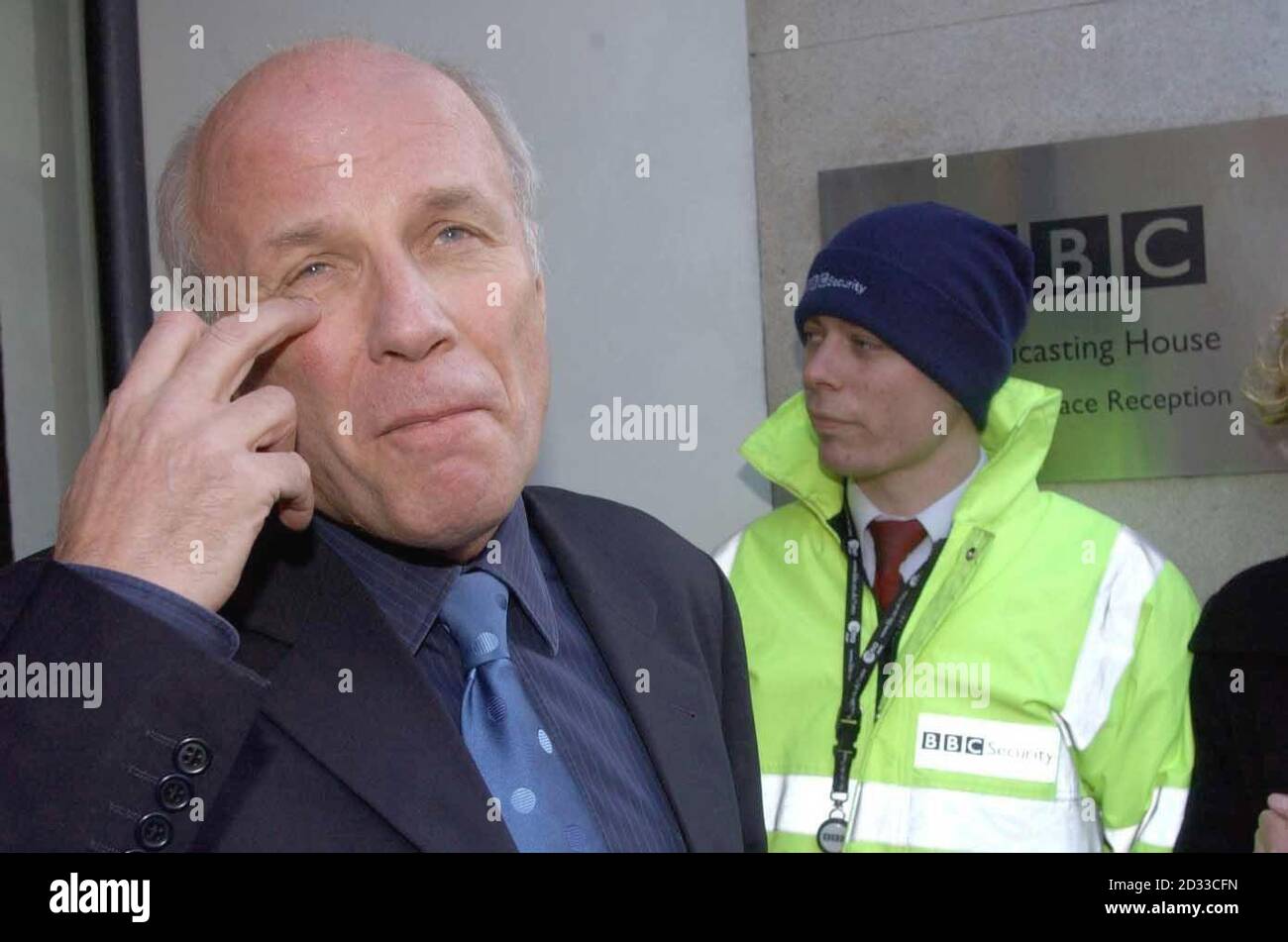 Greg Dyke stands outside the BBC's Headquarters in London's Portland Place following the news that he has resigned as the broadcaster's Director General.  His decision followed the resignation Wednesday of BBC chairman Gavyn Davies in the aftermath of the Hutton report into the death of Dr David Kelly which criticised the BBC. Stock Photo