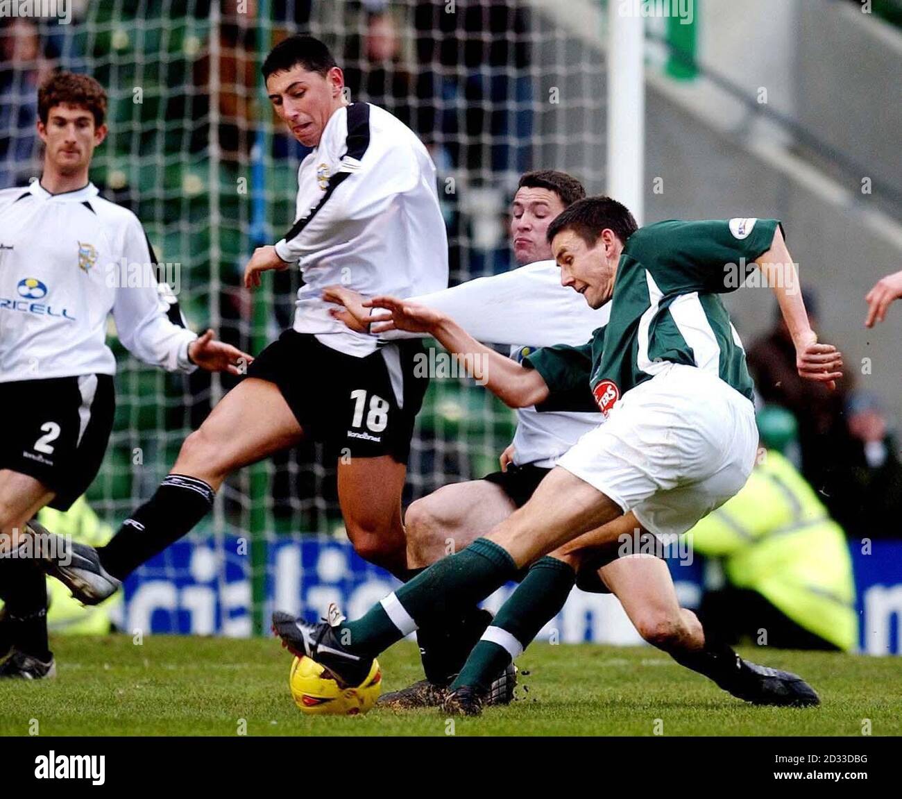 Plymouth Argyle's Ian Stonebridge (right) scores the winning goal against Port Vale during their Nationwide Division Two match at Plymouth's Home Park ground. Stock Photo