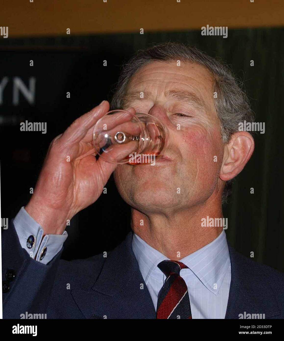 Prince of Wales tastes 'Penderyn' at St David's Hall, Cardiff. Stock Photo