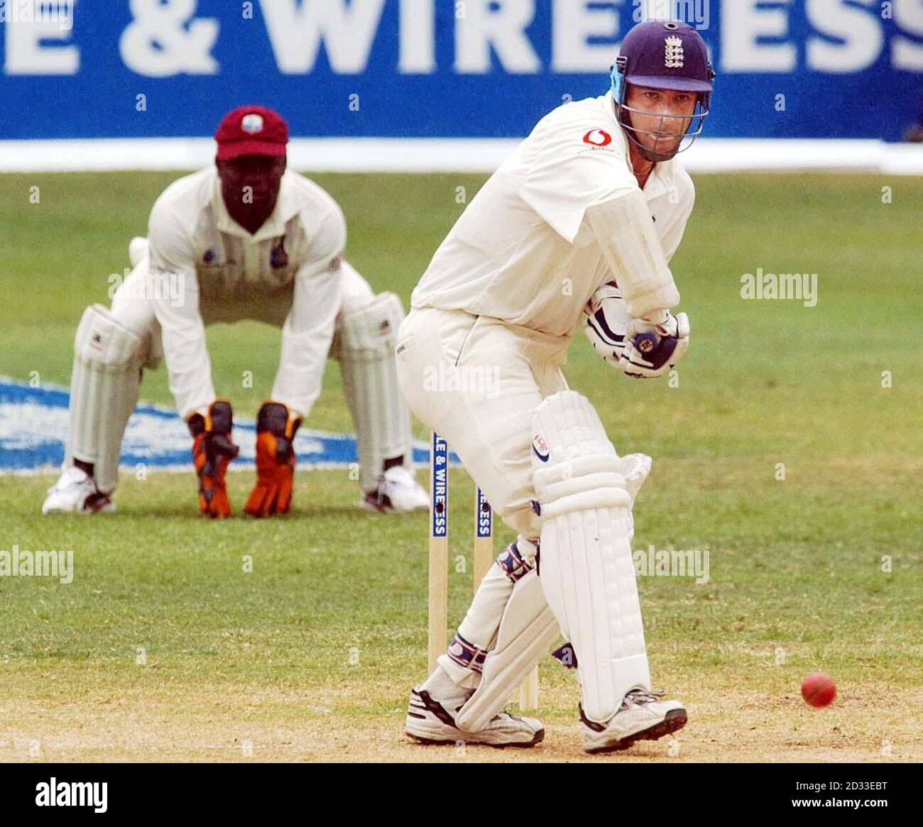 England batsman Graham Thorpe in action during the third day of the First Test match against the West Indies at Sabina Park, Kingston, Jamaica. Stock Photo
