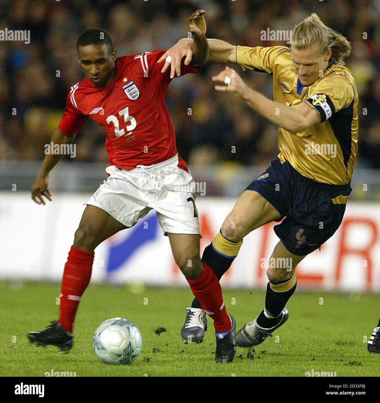 Englands Jermain Defoe Left Battles With Swedens Johan Mjallby During Their Friendly International At The Ullevi Stadium Gothenburg Sweden This Picture Can Only Be Used Within The Context Of An Editorial Feature