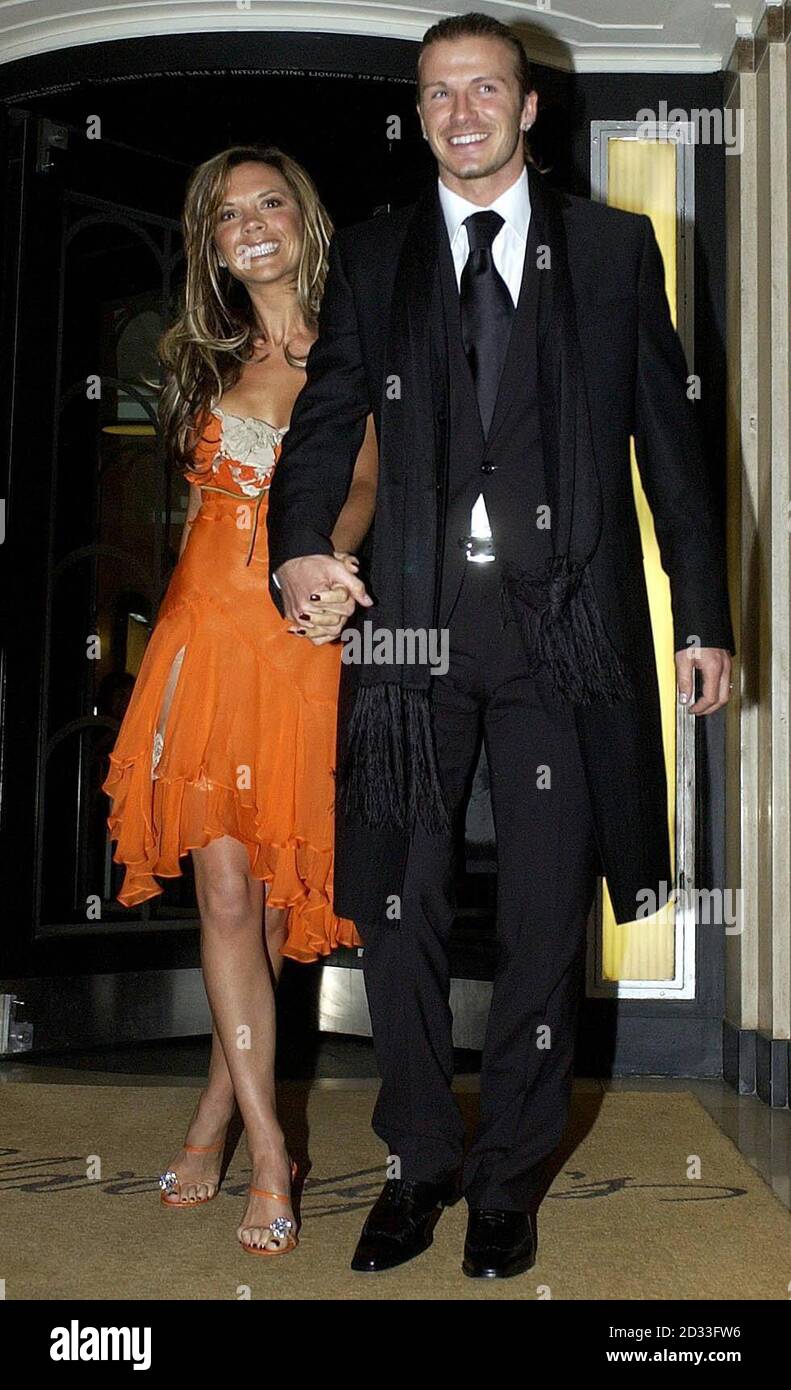 David Beckham and his wife Victoria leave Claridges in Mayfair, central London. The Beckham's hit out at the latest 'absurd' claims about the England football captain's alleged infidelities. And in a statement, a spokeswoman for the couple said they had instructed lawyers about the reports. The statement in full said: 'This weekend a series of even more absurd and unsubstantiated claims have been published about David and Victoria Beckham. Stock Photo