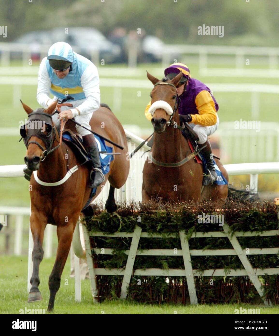 Hardy Eustace ridden by jockey Conor O'Dwyer (front) on the way to winning the Emo Oil Champion Hurdle at Punchestown. Stock Photo