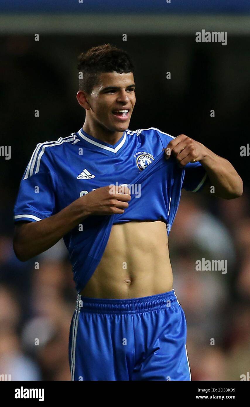 Dominic Solanke celebrates victory after the FA Youth Cup Final, Second Leg match at Stamford Bridge, London. Stock Photo