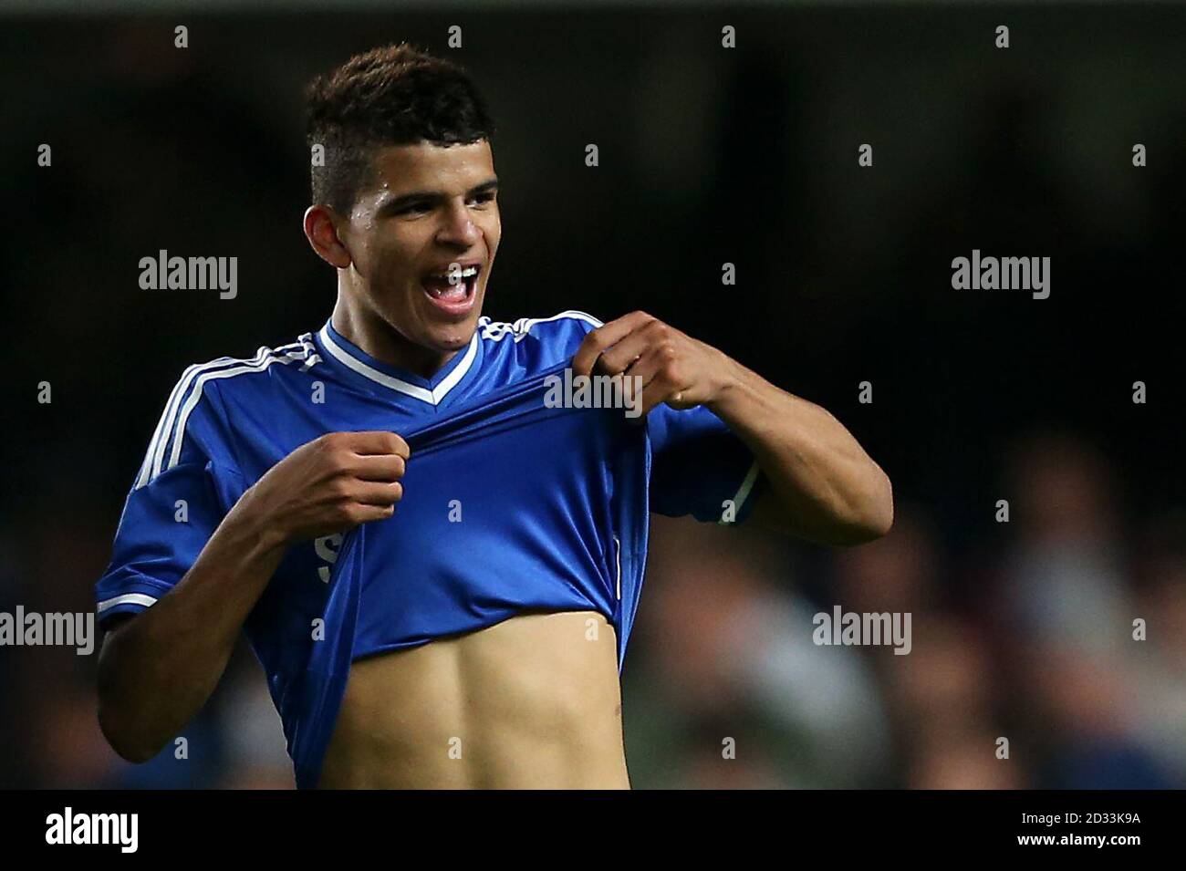 Dominic Solanke celebrates victory after the FA Youth Cup Final, Second Leg match at Stamford Bridge, London. Stock Photo