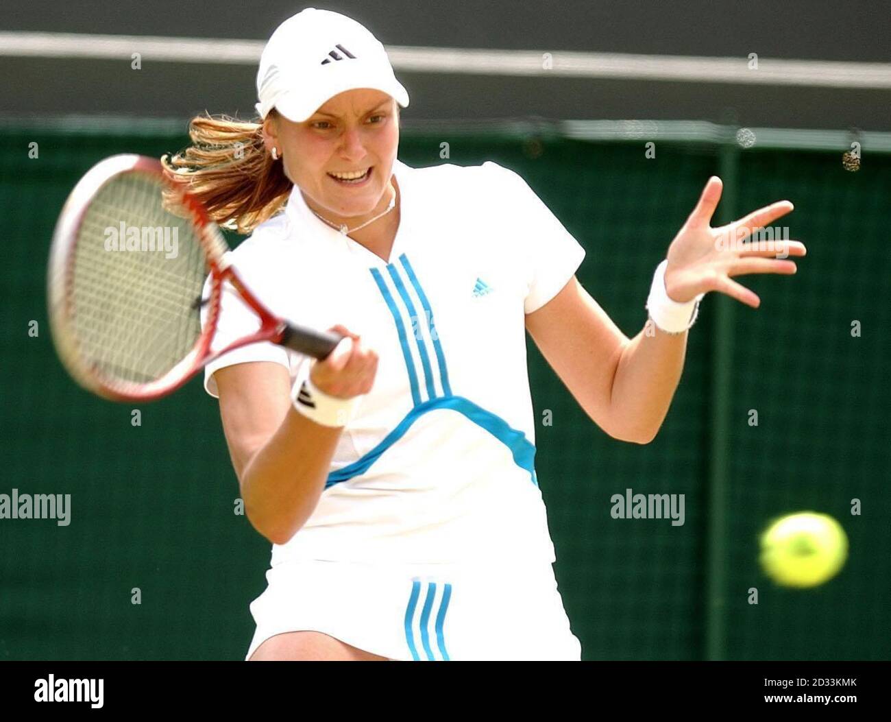 Nadia Petrova from Russia who lost to Jennifer Capriati from the USA in the fourth round of the Ladies Single tournament of The Lawn Tennis Championships at Wimbledon, London. Capriati won the match in straight sets 6:4/6:4. Stock Photo