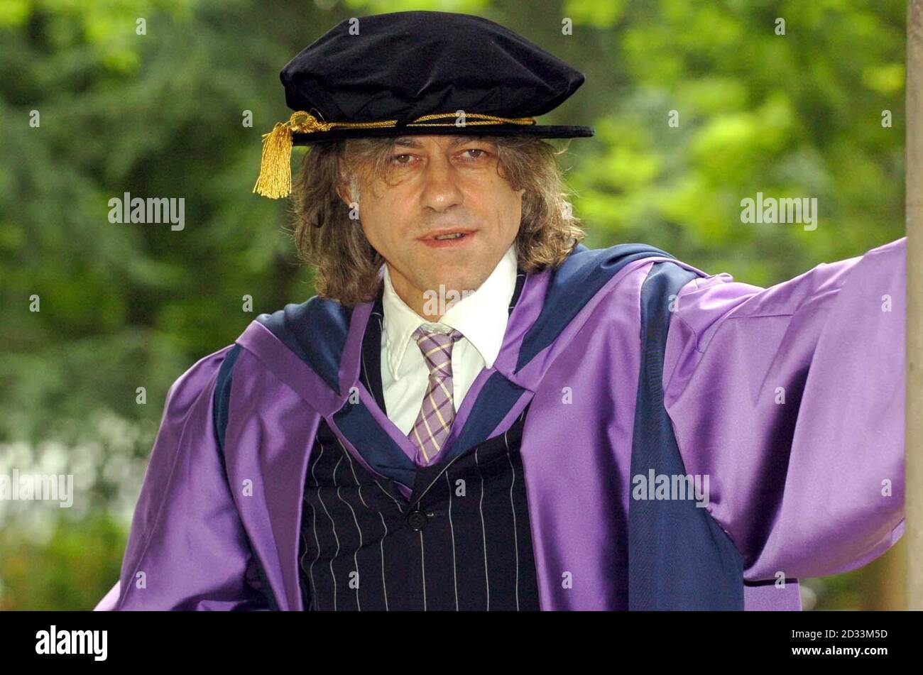Rock star and Philanthropist Sir Bob Geldof waits to collect an honorary Doctorate in Civil Law at the University of East Anglia, Norwich. Stock Photo