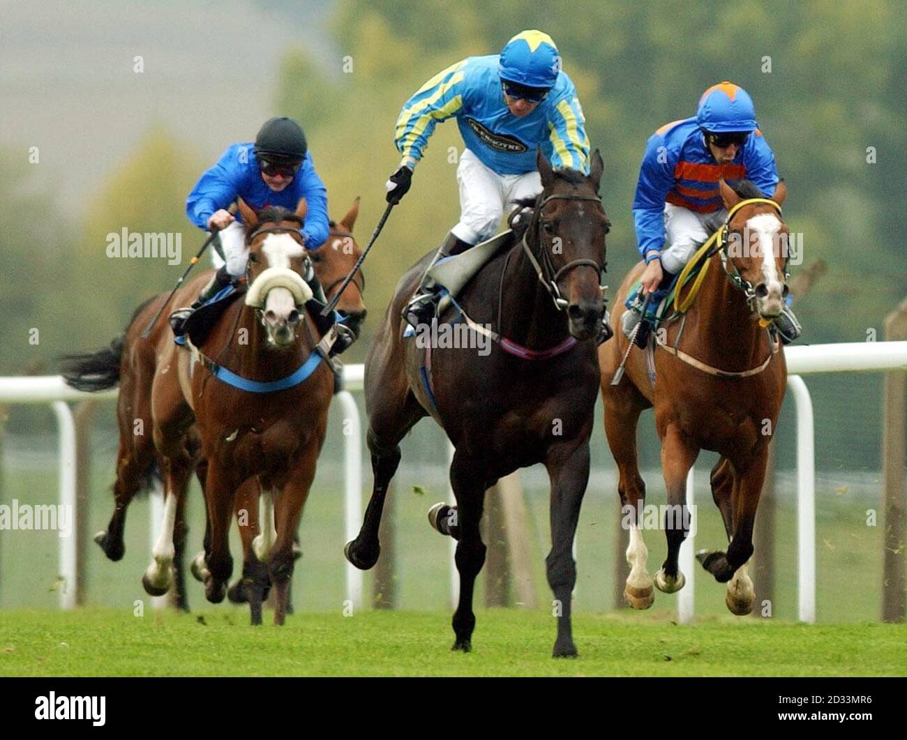 Turnpole ridden by Kevin Darley (centre) wins the Phil Bull Trophy Condition Stakes at Pontefract Races. Stock Photo