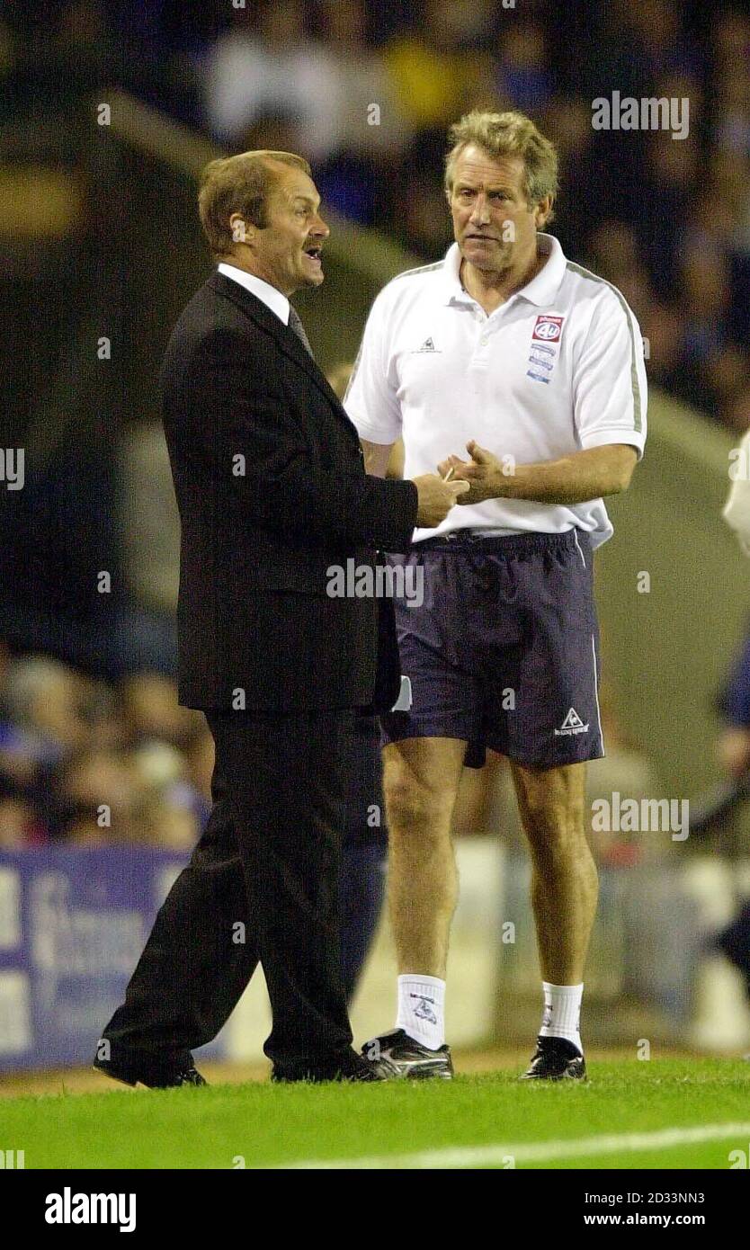 Birmingham's caretaker managers Mick Mills (left) and Jim Barron during the Nationwide Division One match at St Andrews, Birmingham. THIS PICTURE CAN ONLY BE USED WITHIN THE CONTEXT OF AN EDITORIAL FEATURE. NO UNOFFICIAL CLUB WEBSITE USE Stock Photo
