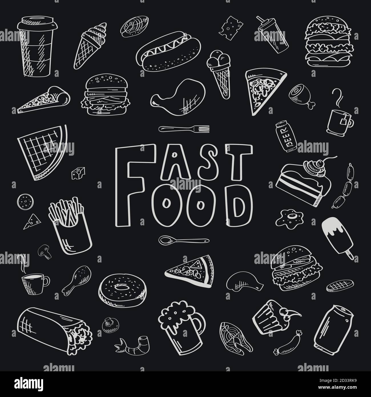 Fast food. Black background. Vector fast food Stock Vector Image & Art -  Alamy