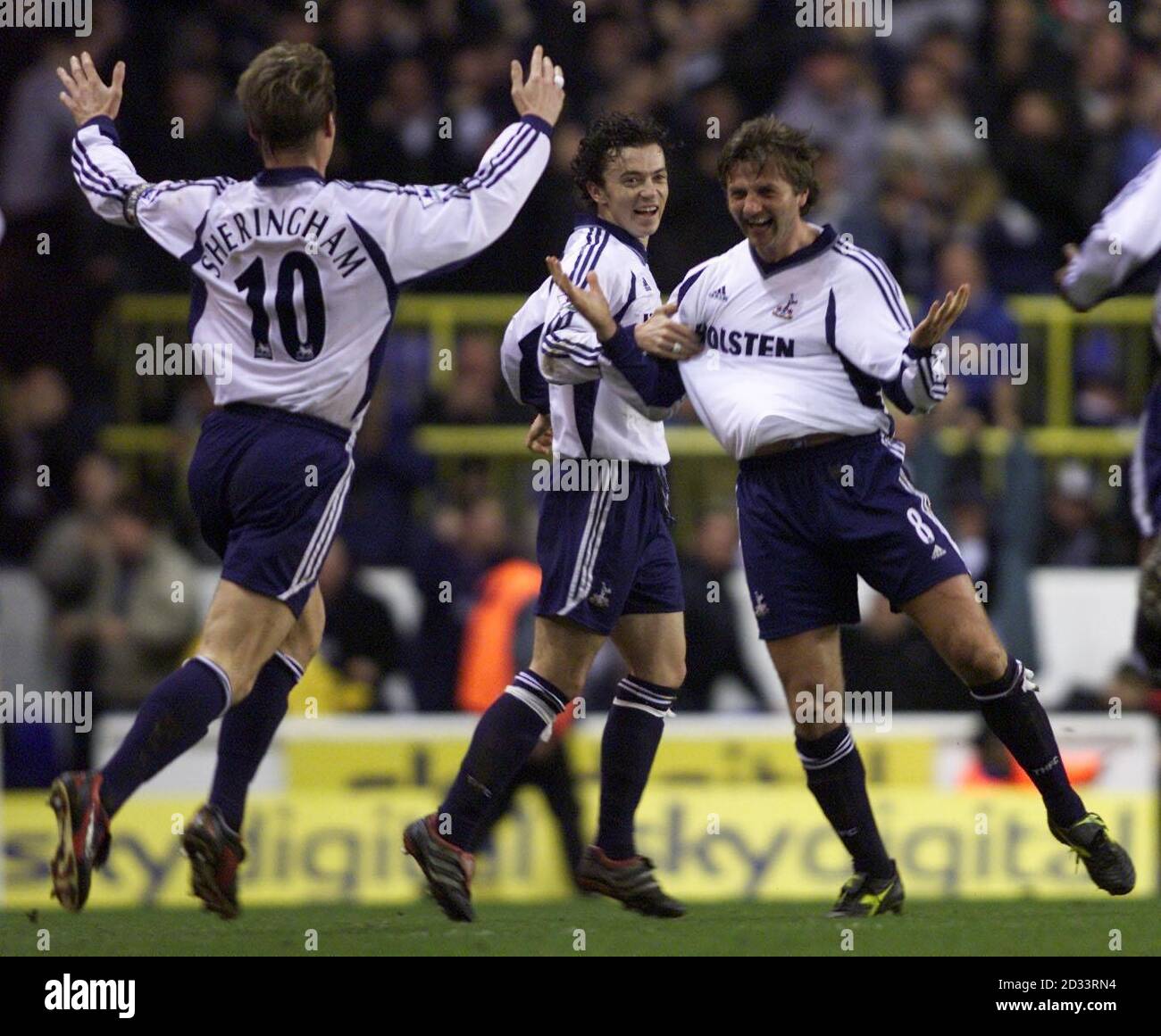 Tottenham S Tim Sherwood No 8 Celebrates The His Goal Against Visitors Chelsea With Teddy Sheringham And Simon Davies During Their Worthington Cup Semi Final 2nd Leg Match At Tottenham S White Hart Lane Ground Tottenham S Tim Sherwood No 8 Celebrates The His Goal Against Visitors Chelsea With Teddy Sheringham And Simon Davies During Their Worthington Cup Semi Final 2nd Leg Match At Tottenham S White Hart Lane Ground