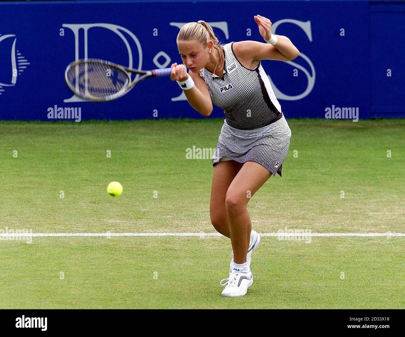 Jelena Dokic of Yugoslavia in action during her straight sets victory over Anastasia Myskina of Russia in the final of the DFS Classic at the Priory Club, Edgbaston, Birmingham. Stock Photo