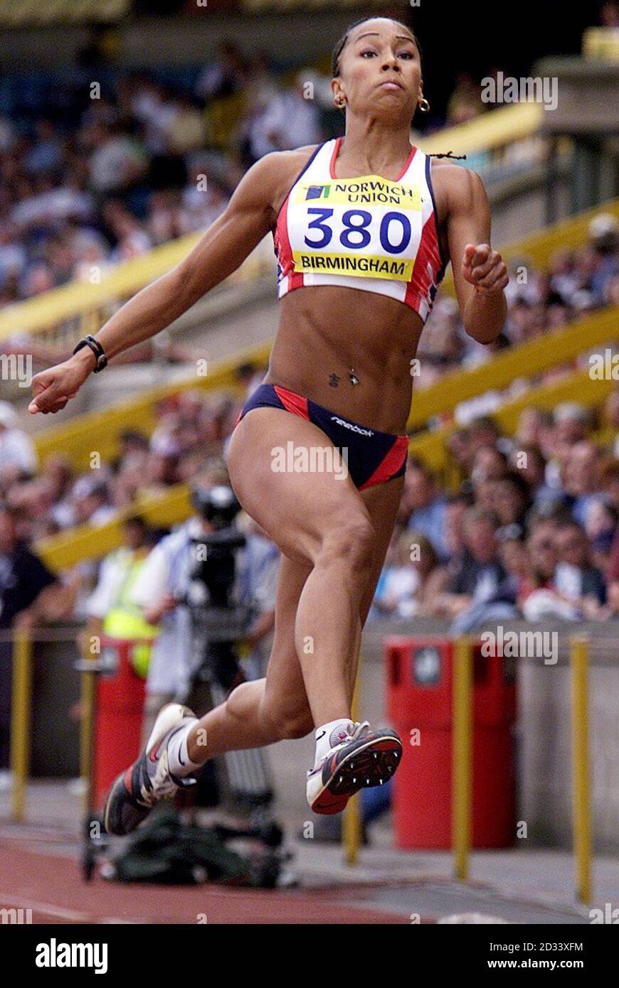 Jade Johnson of Herne Hill Harriers AC wins the womens long jump with a leap of 7.52 meters, during the Norwich Union European Trials & AAA Championships at Alexandra Stadium, Birmingham. Stock Photo