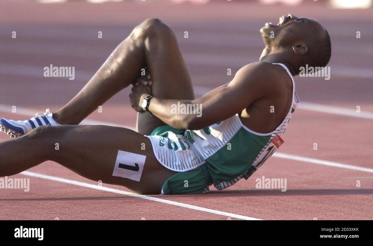 Agony for Nigerian runner Enefiok Udo Obong who collapsed injured in