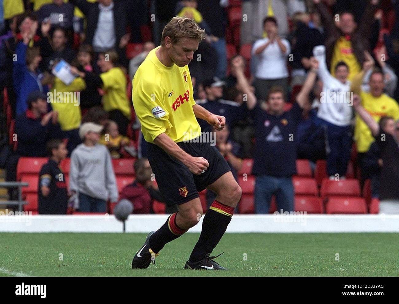 Watfords Alain Nielsen celebrates scoring thier 4th goal during the Nationwide Division One match at Watford's Vicarage Road ground. Stock Photo