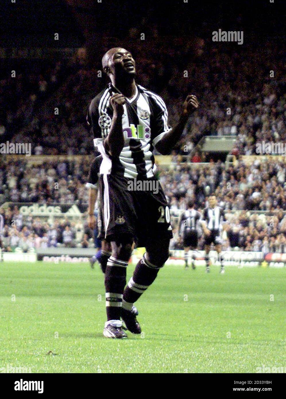 Newcastle United's Lomana LuaLua celebrates scoring the second goal against  NK Zeljeznicar during the UEFA Champions League, second leg, third round  match, at St James' Park, Newcastle. THIS PICTURE CAN ONLY BE