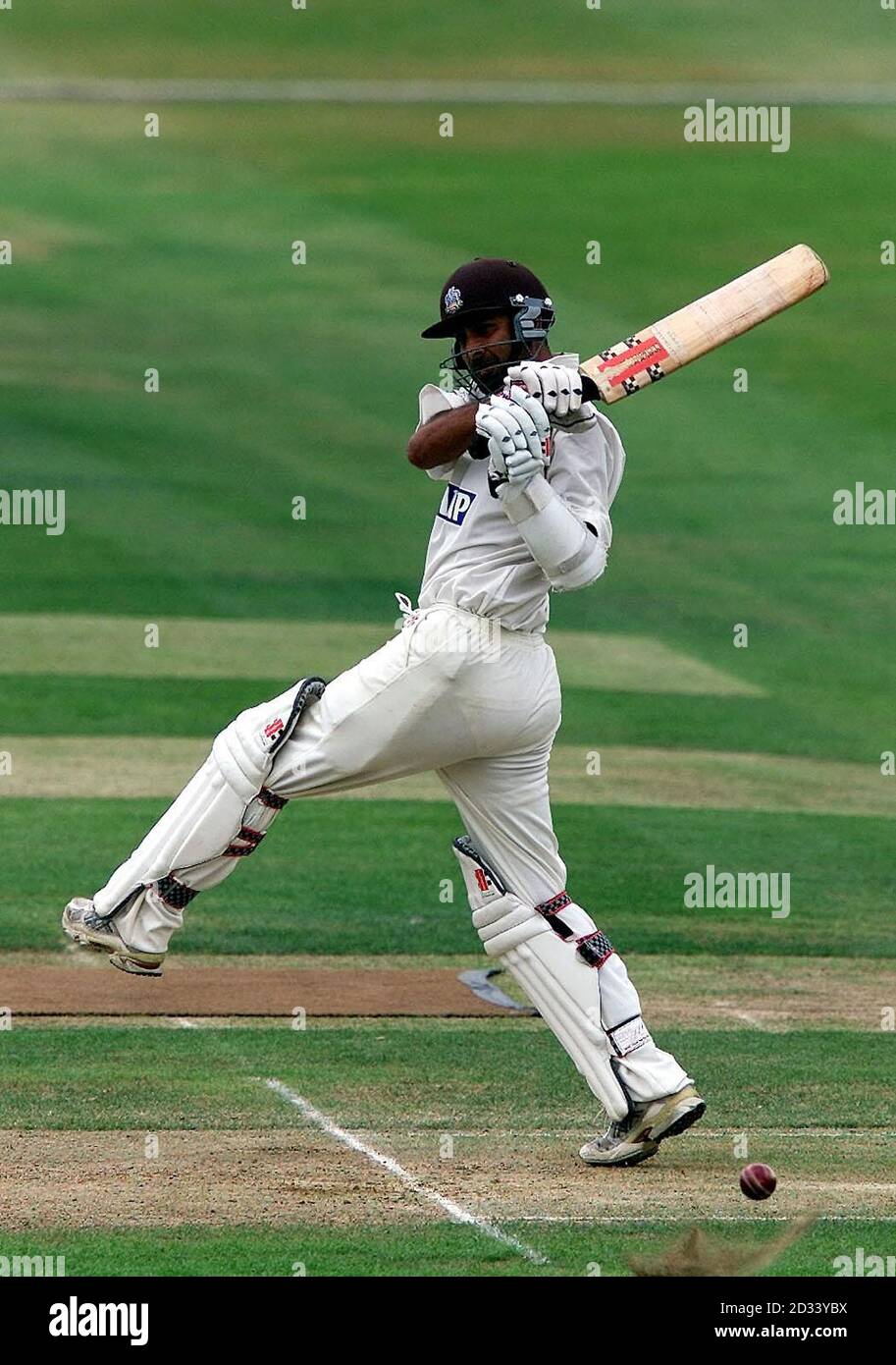 Surrey batsman Nadeem Shahid hooks a delivery from Warwickshire's Mohammad Sheikh on his way to completing his half century during the Frizzell County Championship match at Edgbaston, Birmingham. Stock Photo