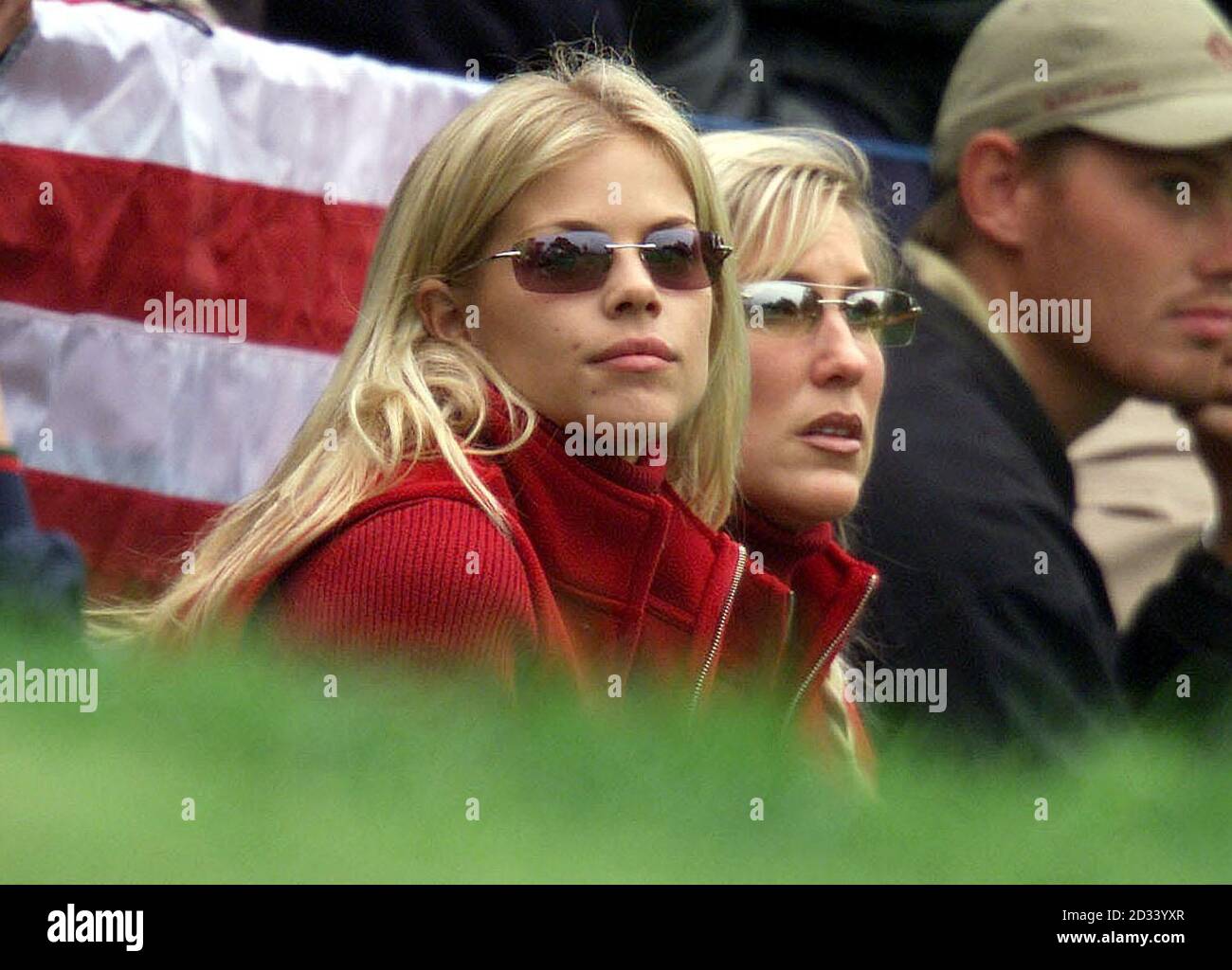 Elin Nordegren (left), Tiger Woods' girlfriend and Brenda Nardecchia, Mark Calcavecchia's partner during the foursome competition on the first day of the Ryder Cup at the Belfry, near Sutton Coldfield. Stock Photo