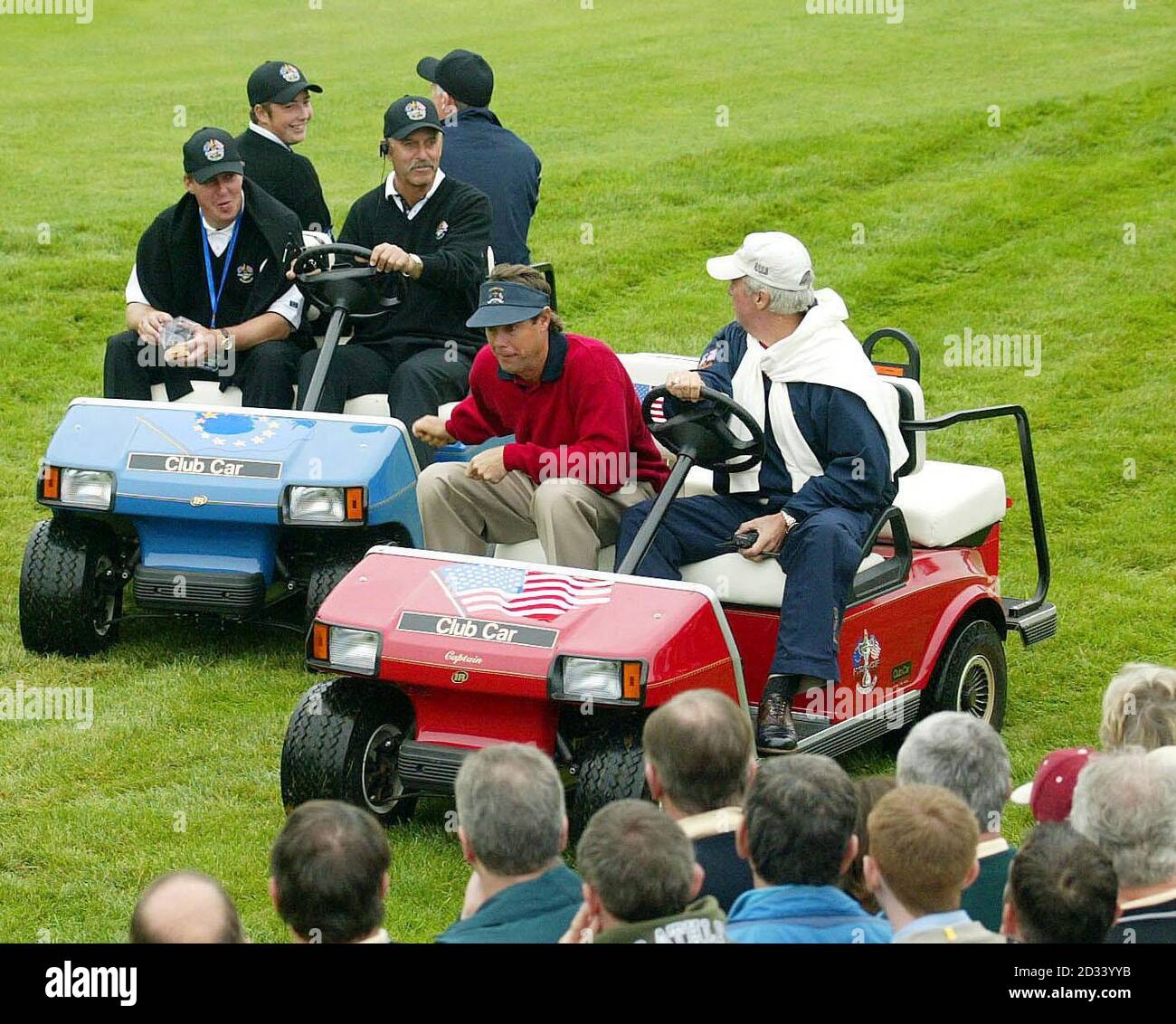 USA team captain Curtis Strange (right) is overtaken by Europe's Mark