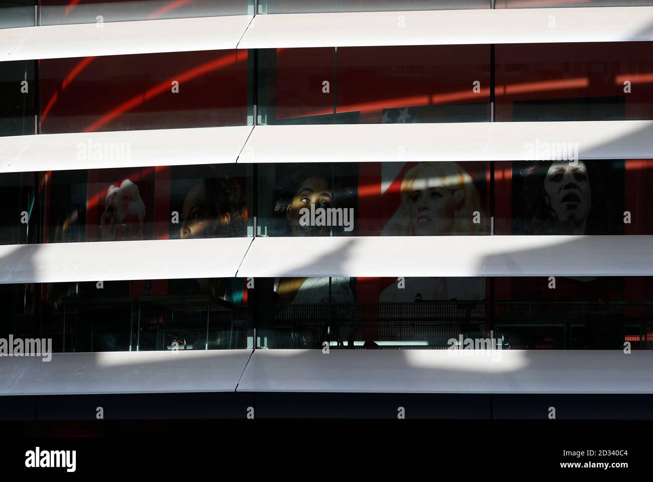 Leicester, Leicestershire, UK. 7th October 2020. Sunlight falls on a photograph of an actress in the closed Curve Theatre 100 days since the UKÕs first local coronavirus pandemic lockdown was announced in the city. Credit Darren Staples/Alamy Live News. Stock Photo