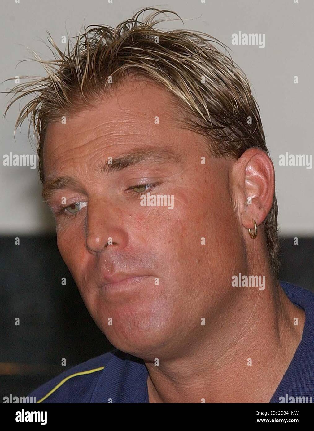 FOR EDITORIAL USE ONLY. NO COMMERCIAL USE : Australian spin bowler Shane Warne announces his retirement from One Day International Cricket after the World Cup, at a press conference the team