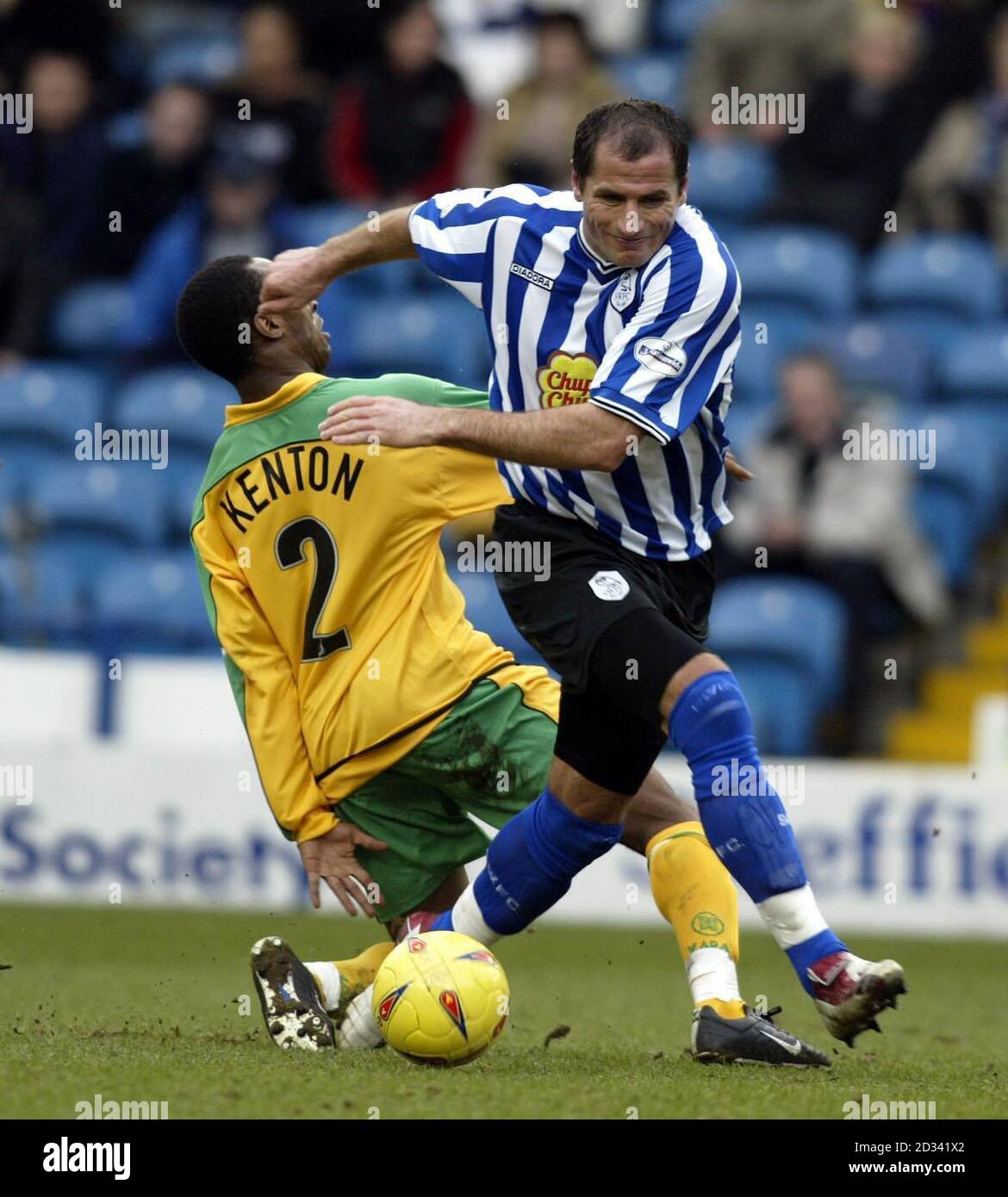 Sheffield Wednesday's Shefki Kuqi in action against Norwich City's Darren Kenton (left) during their Nationwide Division One match at Sheffield Wednesday's Hillsborough ground. THIS PICTURE CAN ONLY BE USED WITHIN THE CONTEXT OF AN EDITORIAL FEATURE. NO UNOFFICIAL CLUB WEBSITE USE. Stock Photo