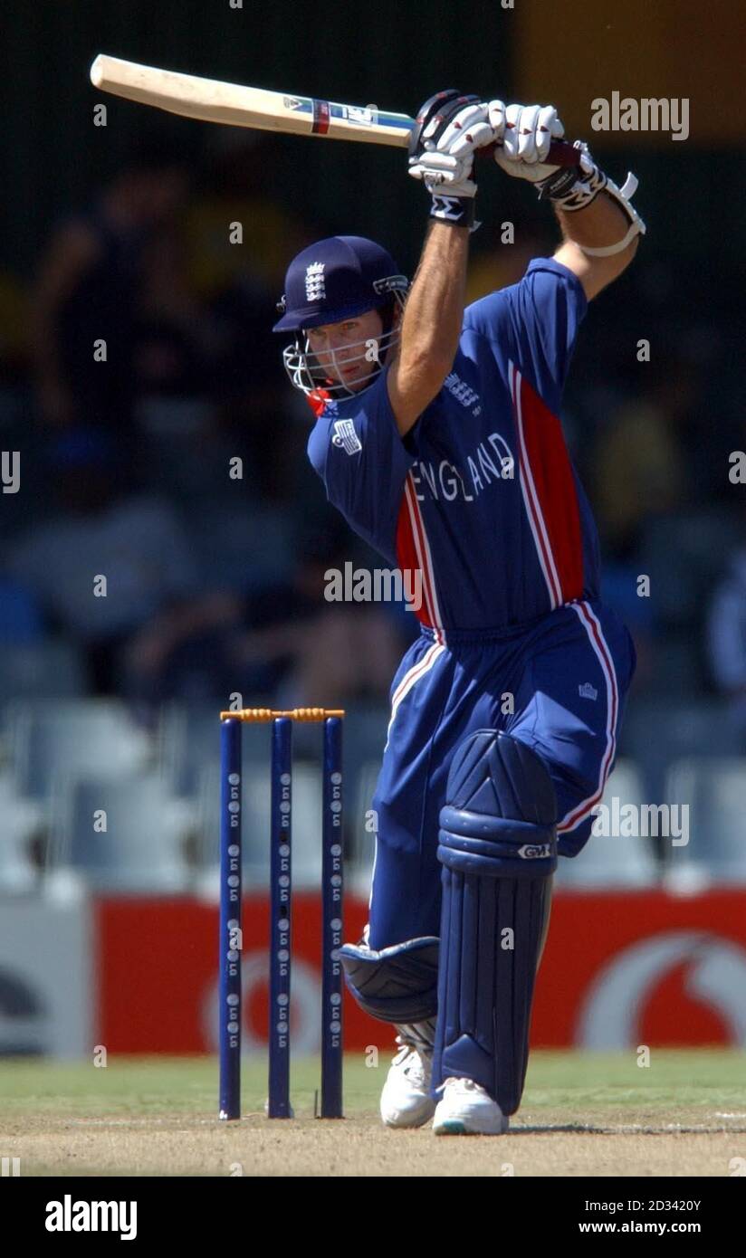 EDITORIAL USE ONLY - NO COMMERCIAL SALES: England's Michael Vaughan scores four runs during their Cricket World Cup match against Holland at Buffalo Park, East London, South Africa.  England won the match by seven wickets. Stock Photo