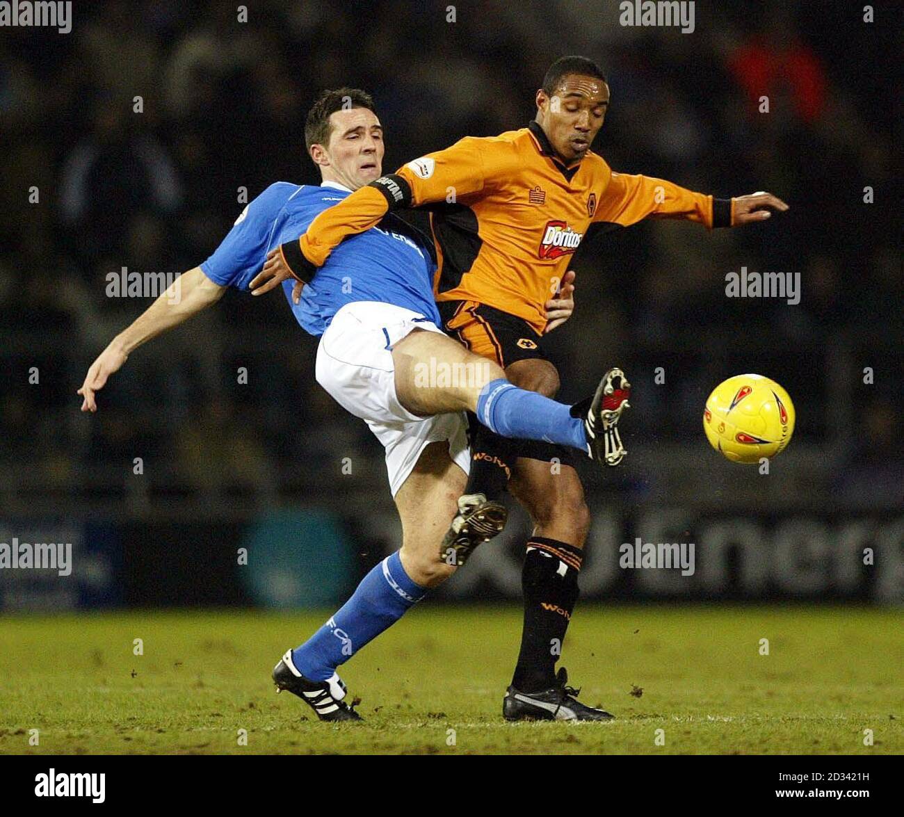 Ipswich Town's Tommy Miller (left) battles for the ball with Wolverhampton Wanderers captain Paul Ince during the Nationwide Division One game at Portman Road, Ipswich. THIS PICTURE CAN ONLY BE USED WITHIN THE CONTEXT OF AN EDITORIAL FEATURE. NO UNOFFICIAL CLUB WEBSITE USE. Stock Photo