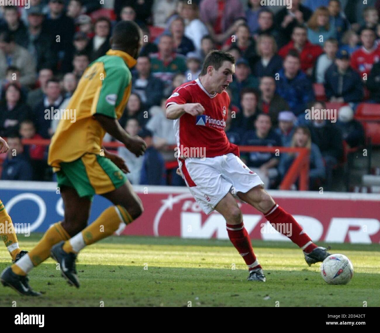Nottingham Forest's Jim Brennan scores his team's fourth goal against Norwich City during their Nationwide Division One match at Forest's City ground. Final score 4-0.   THIS PICTURE CAN ONLY BE USED WITHIN THE CONTEXT OF AN EDITORIAL FEATURE. NO UNOFFICIAL CLUB WEBSITE USE. Stock Photo