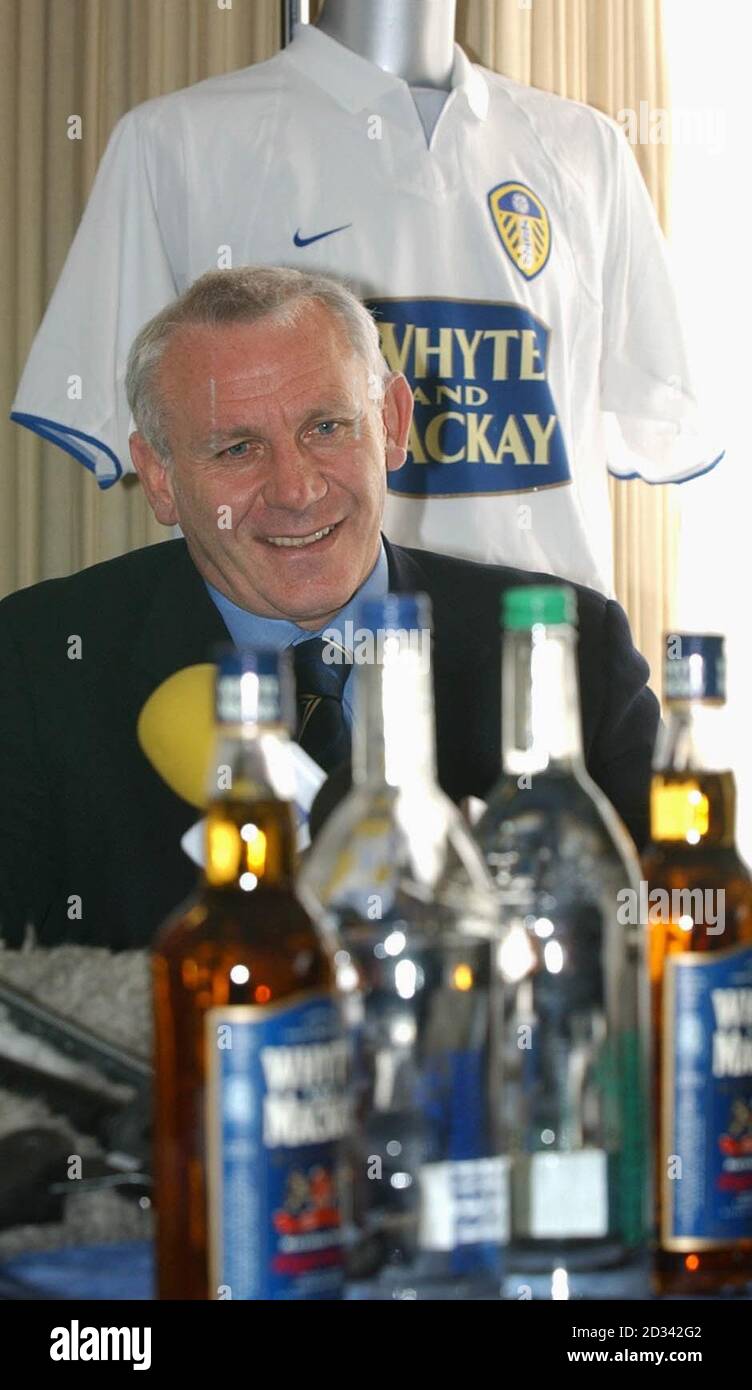 Leeds United Manager Peter Reid at the announcement of the club's new multi-million pound sponsors Whyte and Mackay whisky at their Elland Road pitch. Stock Photo