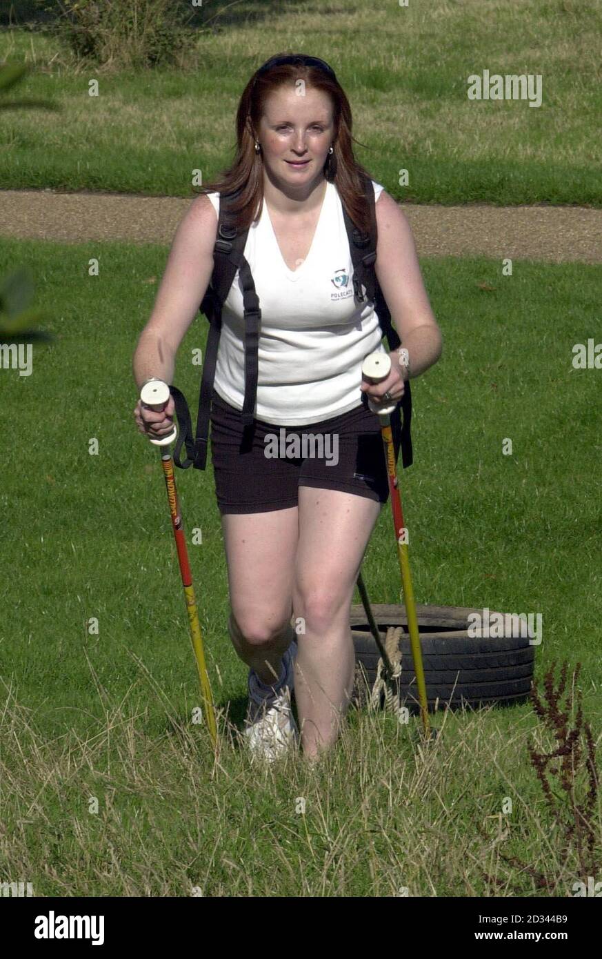 Tori James, aged 22, from Pembrokeshire, trains in a London park, in preparation for an attempt to be part of the first all-woman team to complete the Polar Challenge. The 'Polecats', Tori, Felicity Aston and Sam Eve will be joining the gruelling 320-mile race from Polaris Mine in the Canadian Nunavut Territory across constantly-shifting sea ice to the Magnetic Pole, in April 2005.  Stock Photo