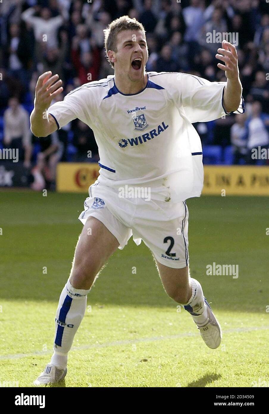 Tranmere Rovers' Ryan Taylor celebrates his goal against Luton Town during their Coca-Cola League One match at Prenton Park, Tranmere, Saturday October 2, 2004.   THIS PICTURE CAN ONLY BE USED WITHIN THE CONTEXT OF AN EDITORIAL FEATURE. NO UNOFFICIAL CLUB WEBSITE USE. Stock Photo