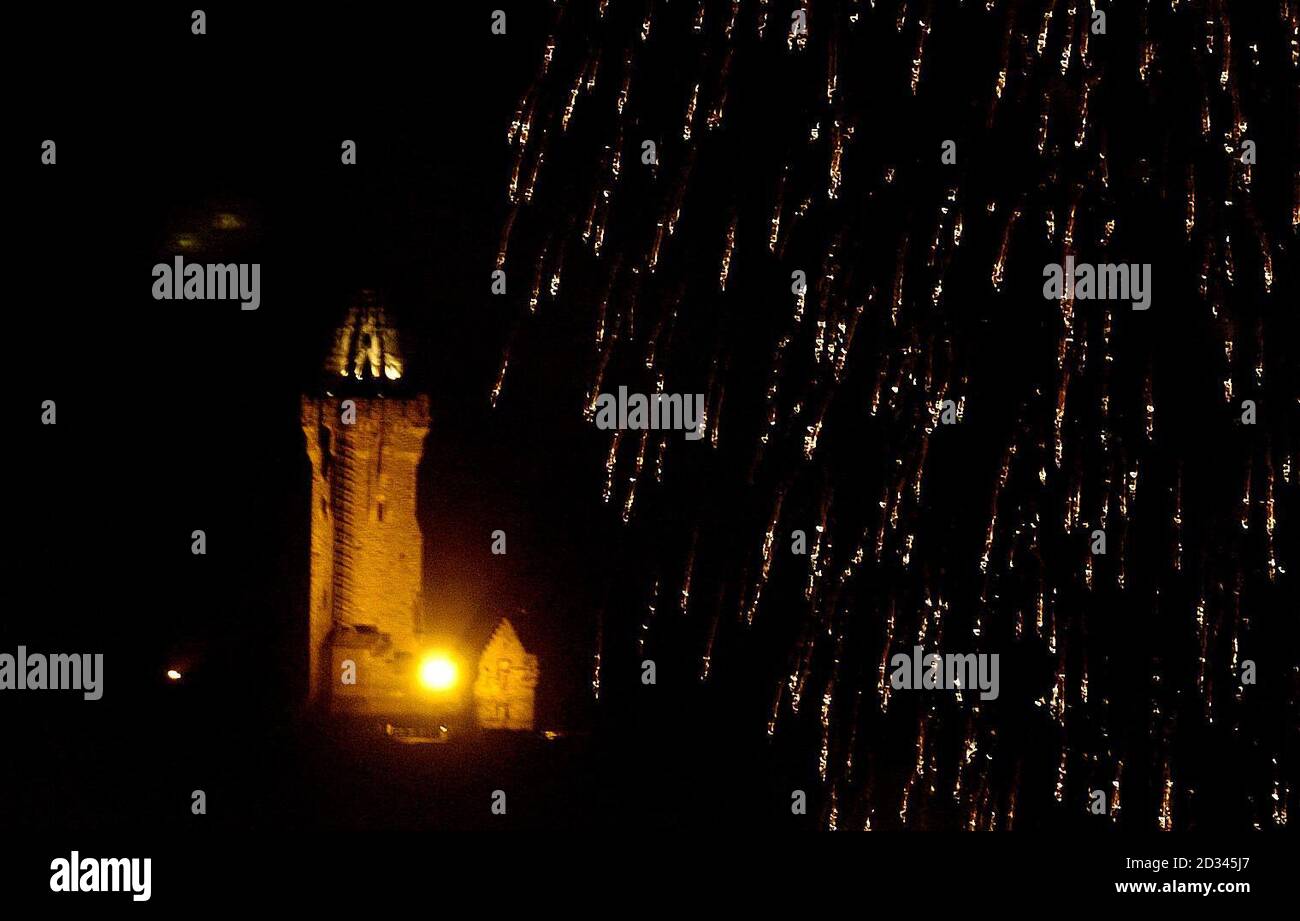 Fireworks in Bridge of Allan make the Wallace Monument very picturesque