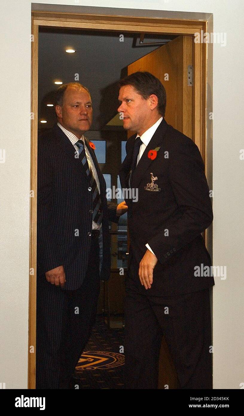 Arriving together, sporting director Frank Arnesen, right, and Martin Jol, who was announced as the new head coach of Tottenham Hotspur FC at a press conference at White Hart Lane, north London. The former Dutch international player replaces Jacques Santini, who stood down on Friday. Stock Photo