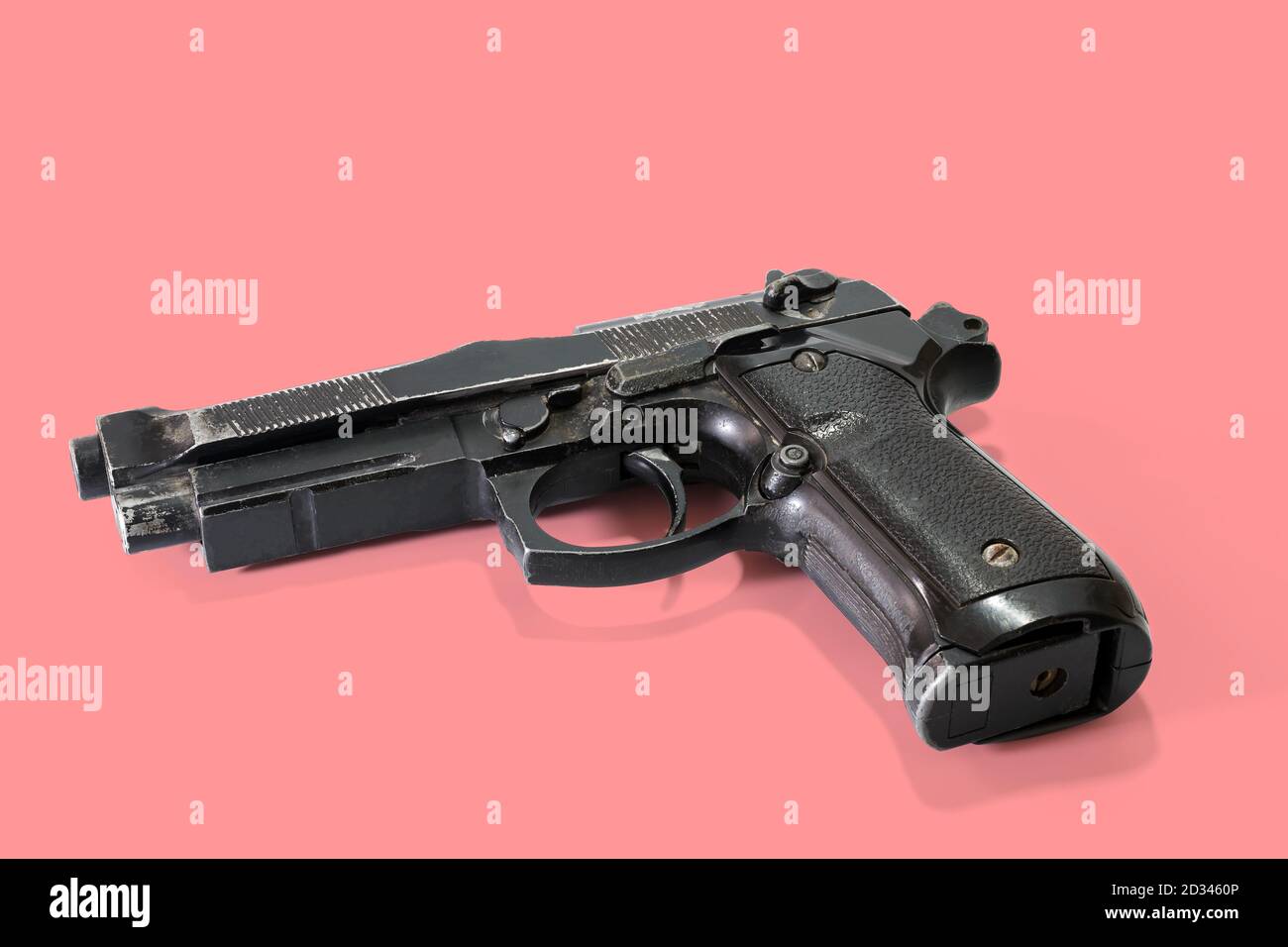 Short magazine air soft gun isolated on beautiful pastel color background, with clipping path. Stock Photo
