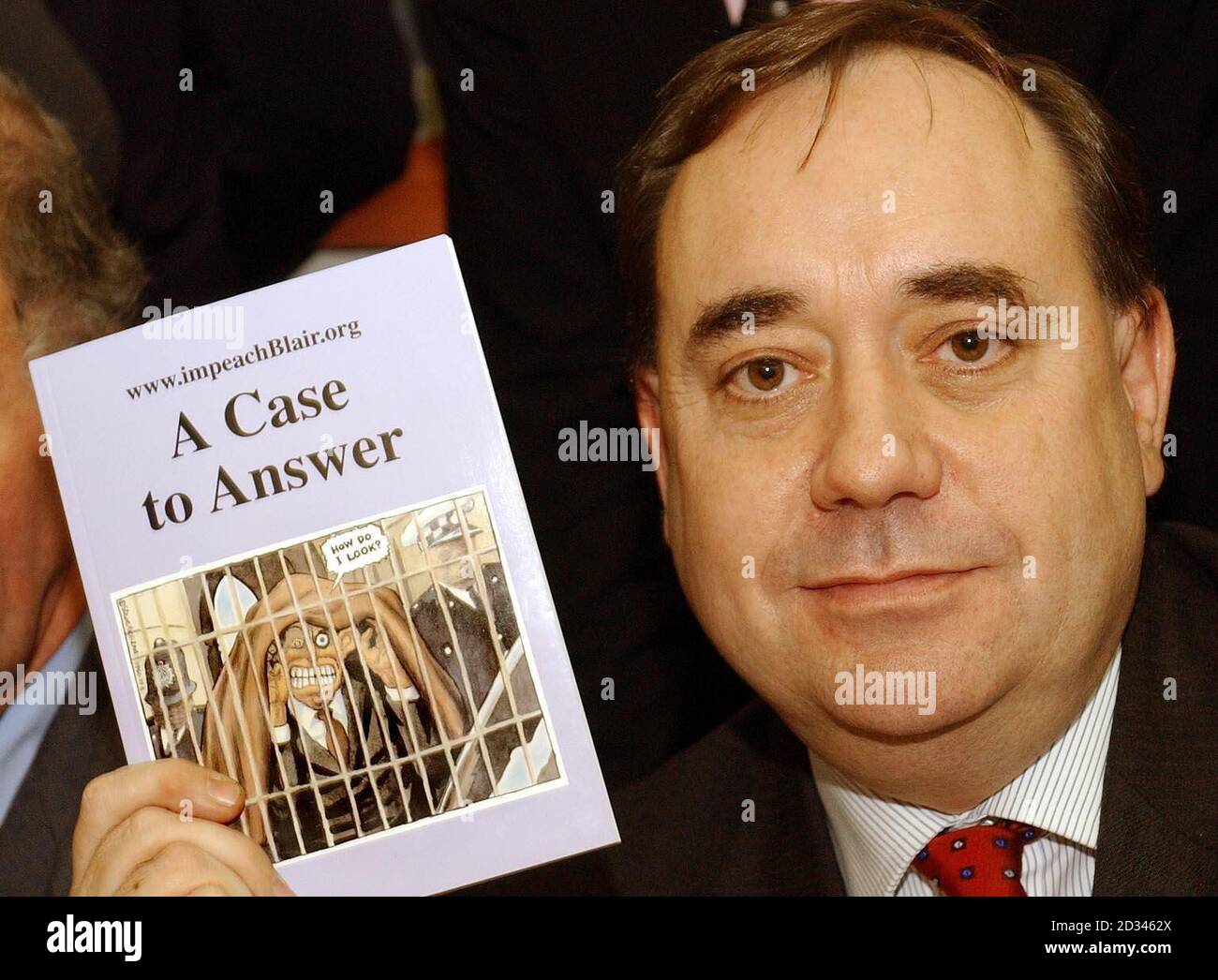 Alex Salmond, speaks to the media during a press conference, where celebrity anti-war campaigners and MP's called for Tony Blair's impeachment.  Some 23 MPs have signed a Commons motion calling for the Prime Minister to be thrown out of office for 'gross misconduct'.  Author Iain Banks, playwright Harold Pinter and musician Brian Eno are due to join them for a photocall in Parliament. Stock Photo