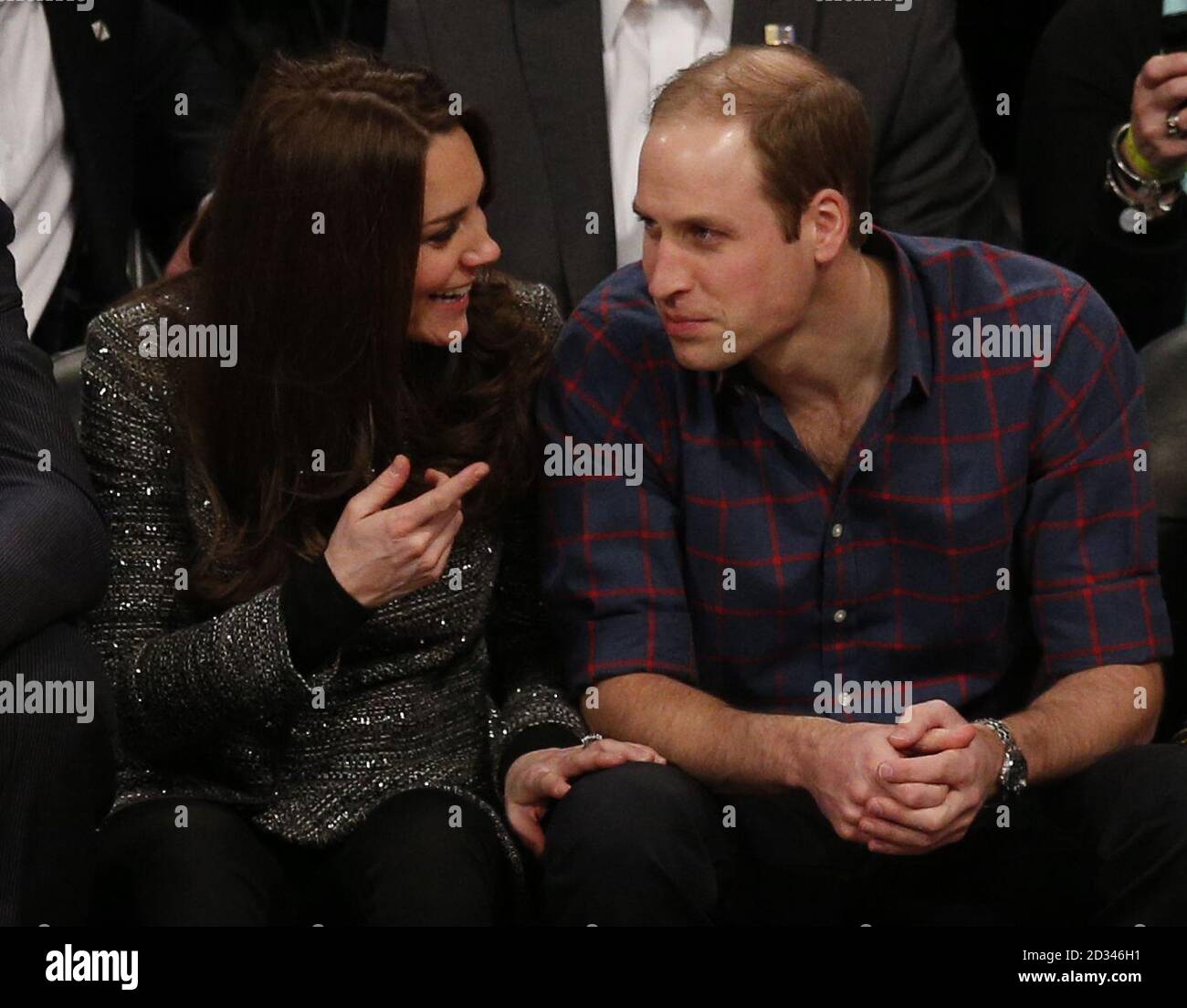 The Duke and Duchess of Cambridge attend the match between New Jersey Nets and Cleveland Cavaliers at Barclays Center, Brooklyn, New York. Stock Photo