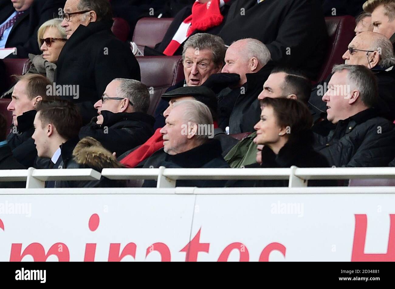 England manager Roy Hodgson in the stands during the Barclays Premier League match at the Emirates Stadium, London. Stock Photo