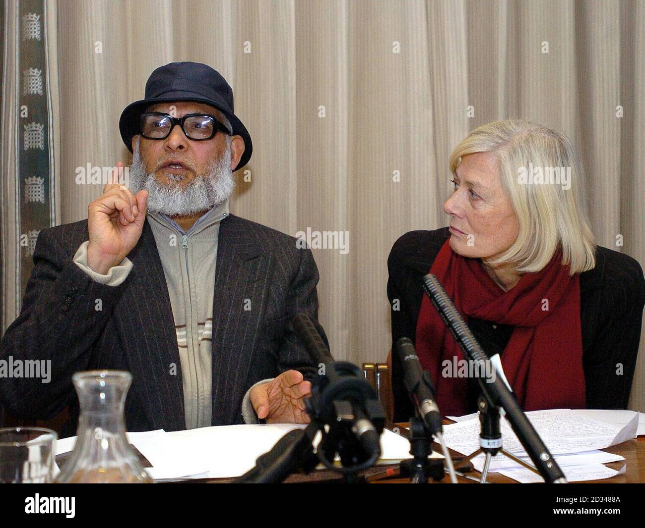 Saeed Ahmed Siddoque, who's son in law Shaker Aamer is detained in Guantanamo Bay calling for Jack Straw to intervene at a press conference in London today with Vanessa Redgrave and Guantanamo Bay Human Rights Commission. Stock Photo