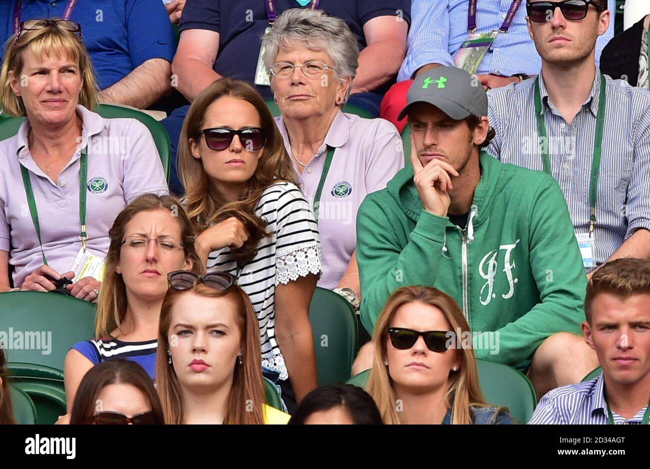 Andy Murray and his wife Kim watch the Mens Doubles Final between Jamie Murray and John Peers vs Jean Julien Rojer and Horia Tecau during day Twelve of the Wimbledon Championships at