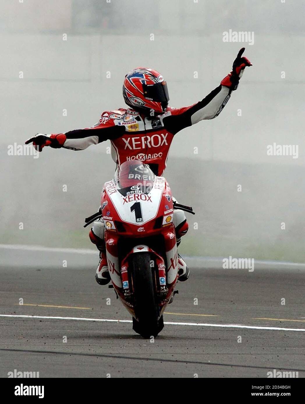 Great Britain's James Toseland celebrates after winning race two. Stock Photo