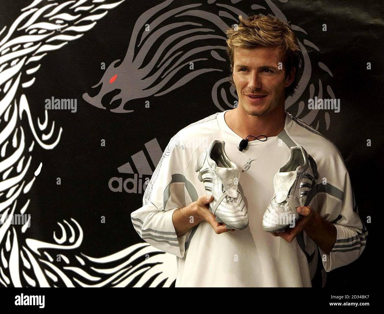 England captain David Beckham during the launch of the new Adidas Dragon football boots, at the Adidas store in New York Stock Photo - Alamy