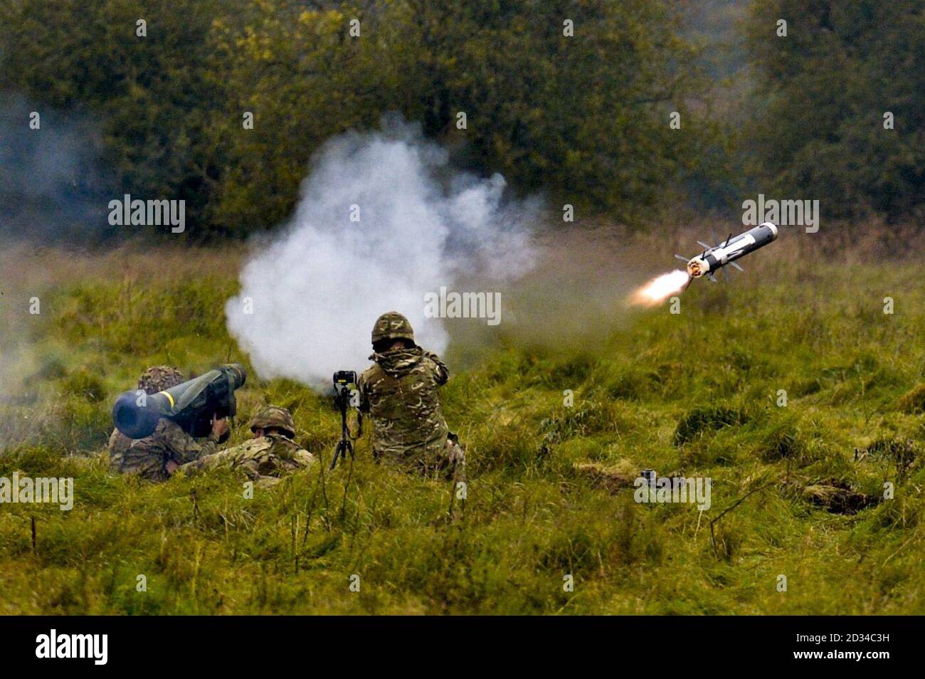 British Army soldiers fire a Javelin missile during a Combined Arms