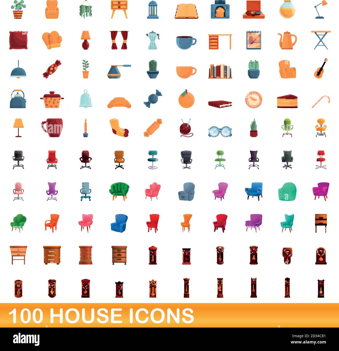 100 house icons set. Cartoon illustration of 100 house icons vector set ...