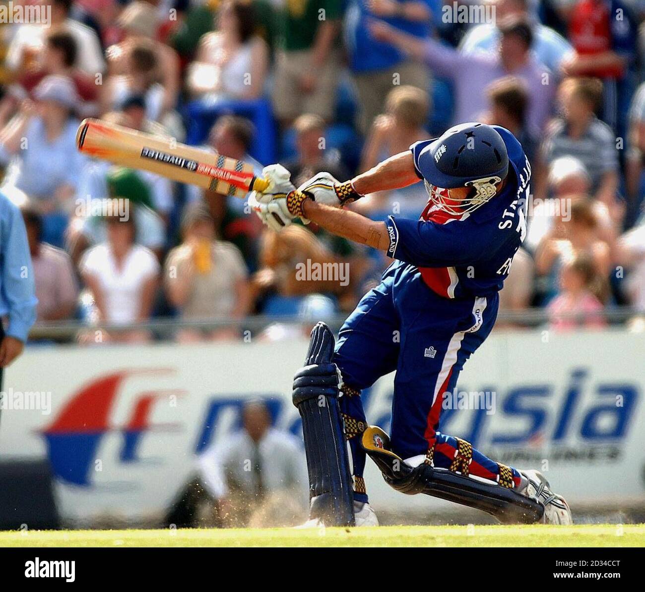 England's Andrew Strauss hits out against Bangladesh. Stock Photo