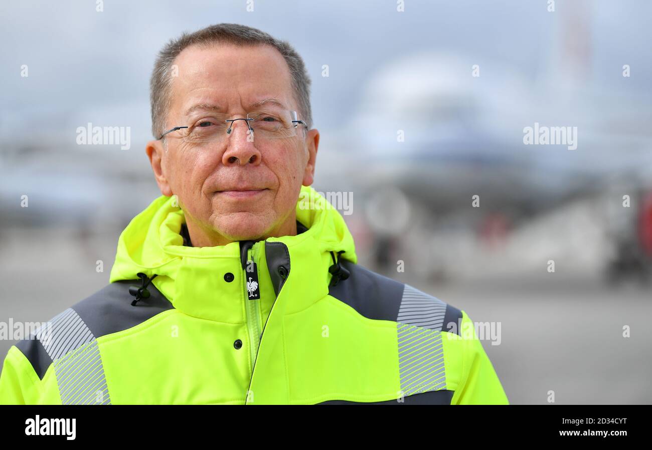 Erfurt, Germany. 07th Oct, 2020. Gerd Stöwer, the new managing director of Erfurt-Weimar Airport, is standing on the apron of the airport. He took office on 1 October. The airport is almost completely owned by the Free State of Thuringia. Credit: Martin Schutt/dpa-Zentralbild/dpa/Alamy Live News Stock Photo